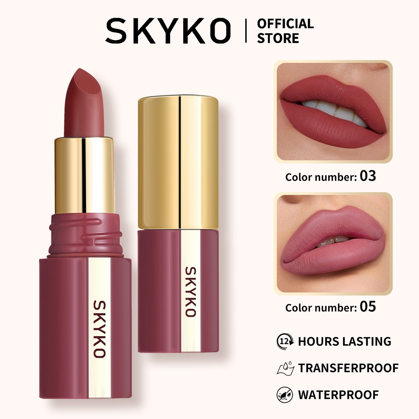 Skyko Matter Lipstick 5 Colors Waterproof Long Lasting Lip Makeup