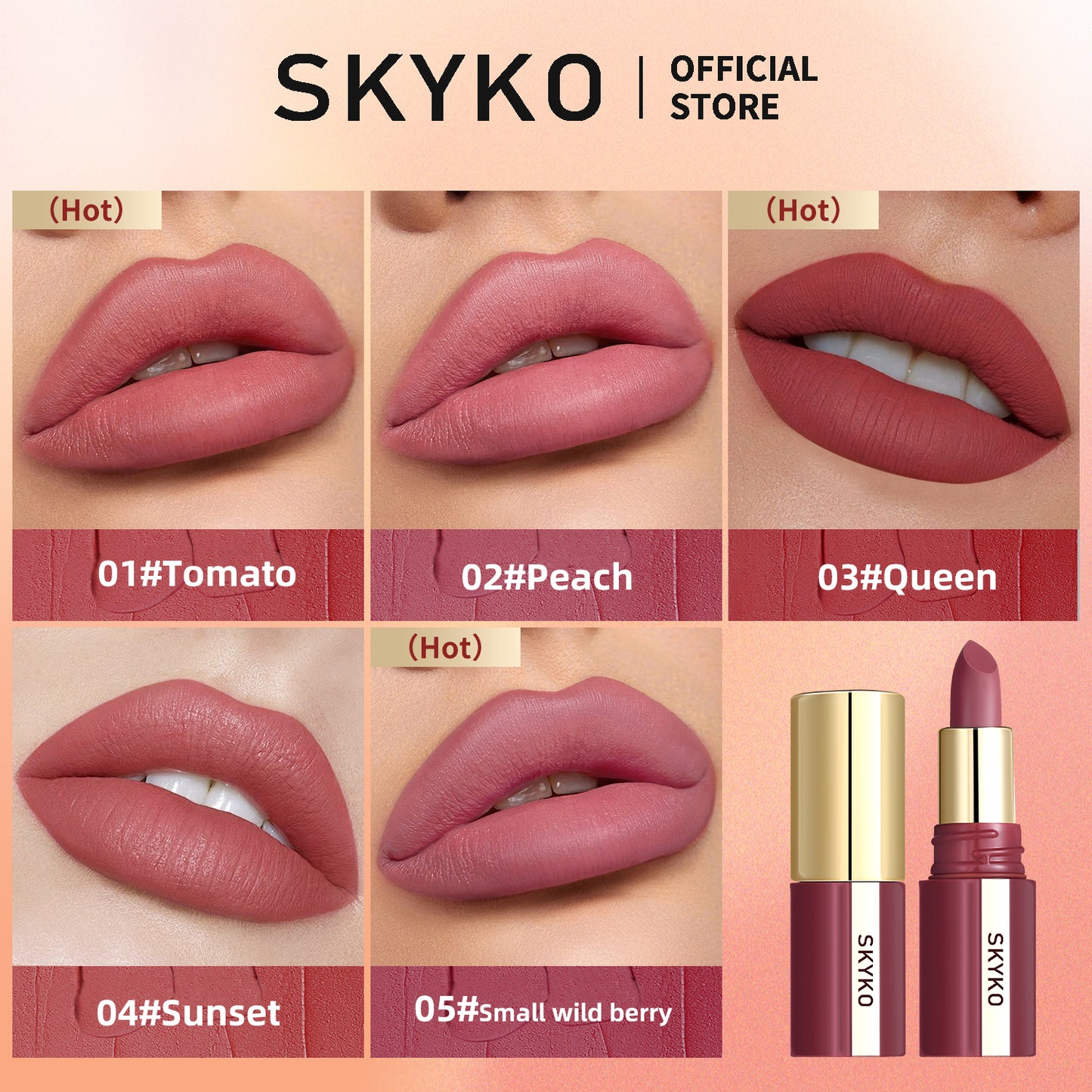 Skyko Matter Lipstick 5 Colors Waterproof Long Lasting Lip Makeup